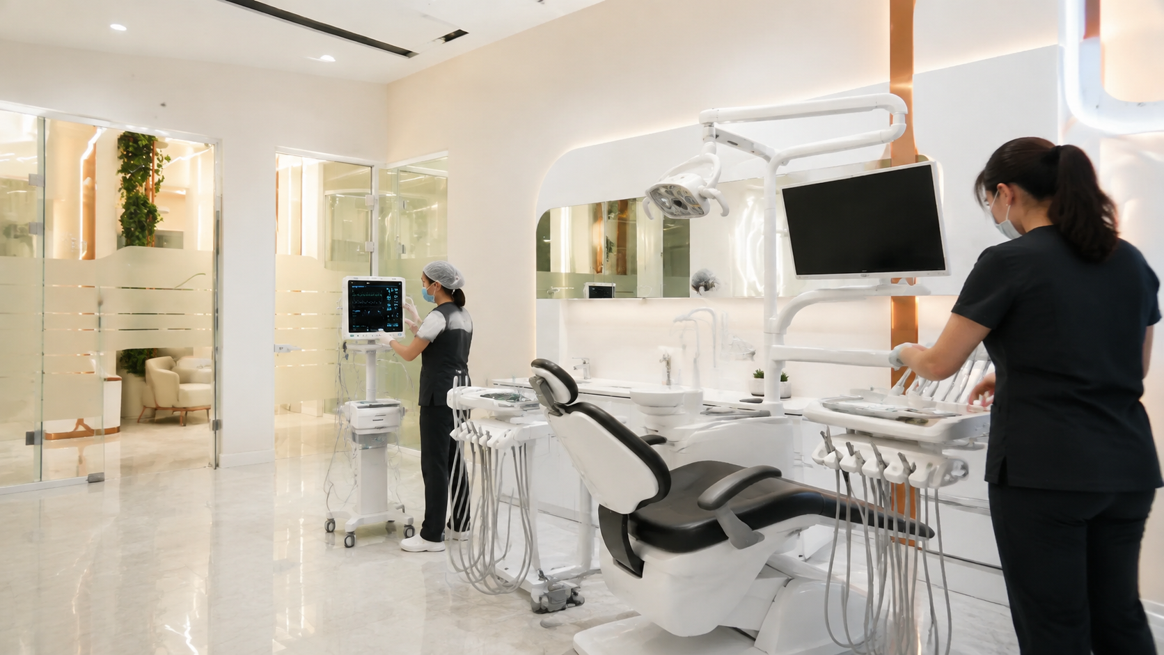 Moderner Hira-Dental-Behandlungsraum für Zahnbehandlung im Schlaf